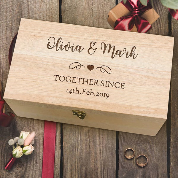 Personalised Wedding Keepsake Box/Memory Box Box | Wedding Gift for Couples | Personalised Engraved Wedding Wooden Keepsake Memory Chest Box