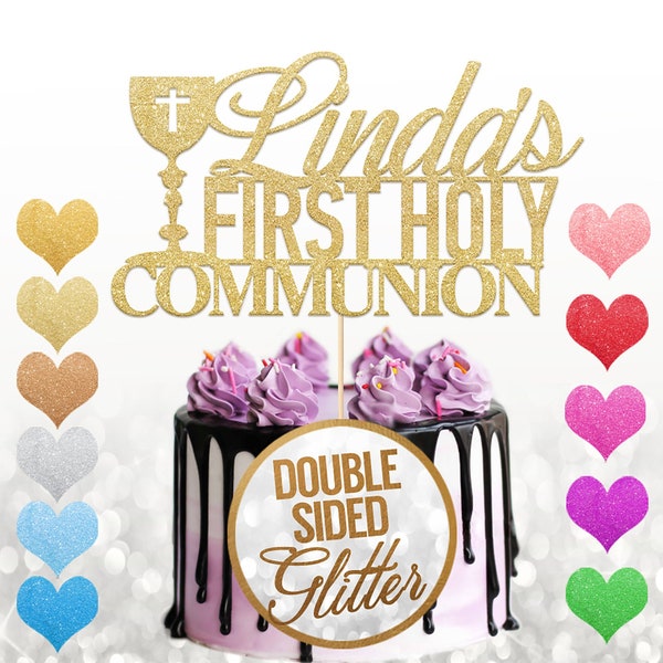 Personalised First Holy Communion Cake Topper - Grail Cross Christening Baptism Confirmation 1st Communion Party Decor Multicolour Glitter