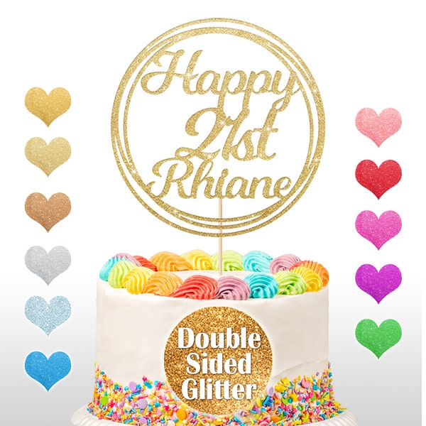 Personalised Birthday Cake Topper | Circle Design Cake Topper with Any Name Age 16th 18 21 30 40 50 60 | Double Sided Glitter Card