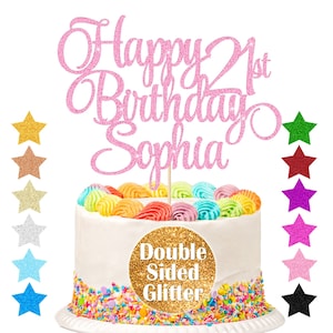 Customised Happy Birthday Cake Topper Personalised Cake Decoration with Any Name Age Multicolour Glitter Cake Topper 16th 18th 21st 30th