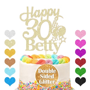 Personalised Cake Topper with Any Name and Age Birthday Cake Topper. 18th, 21st, 30th, 40th, 50th, 60th Cake Topper. Double Sided Glitter