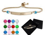Personalised Birthstone Bracelet Engraved Bar Bracelet for Her with Any Name Custom Gift for Mum Sister Bridesmaid Auntie Girlfriend