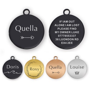 Personalised Dog Tag, Cat Tag, Custom Pets ID Tags With 6 Different Images Engraved Metal Tags With Pets Name And Number Round Shape Tags