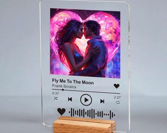 Personalised Song Plaque With Wood Base Customized Acrylic Plaque with Any Photo / Song, Any Playlist Music Gift, Music Prints