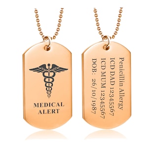 Personalised Medical Alert Tag Custom Necklace for Men Women Engraved Medical Emergency Dog Tag Pendant Customized Medical ID Jewelry