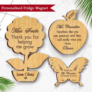 Personalised Thank you Teacher Gift Wooden Fridge Magnet Pre School Nursery Leaving Graduation Present Hand Finished in UK