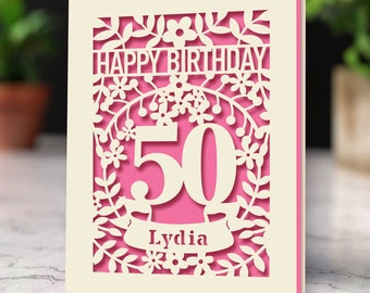 Personalised Birthday Card Laser Paper Cut Special Age Flower Birthday Card | Any Name Any Age 1st 16th 21st 30th 50th 70th 80th