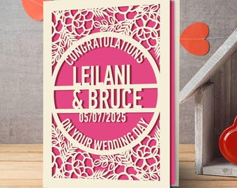 Personalized Laser Cut Wedding Card: Names & Date, Handmade in UK