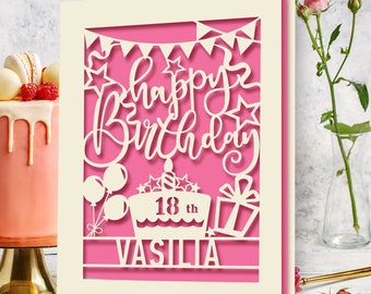 Personalised Birthday Card Laser Paper Cut Greeting Cards | Happy Birthday Age Card | Any Name Any Age 1st 16th 21st 30th 50th 70th 80th