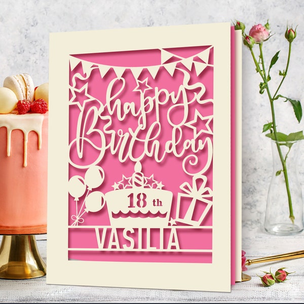 Personalised Birthday Card Laser Paper Cut Greeting Cards | Happy Birthday Age Card | Any Name Any Age 1st 16th 21st 30th 50th 70th 80th