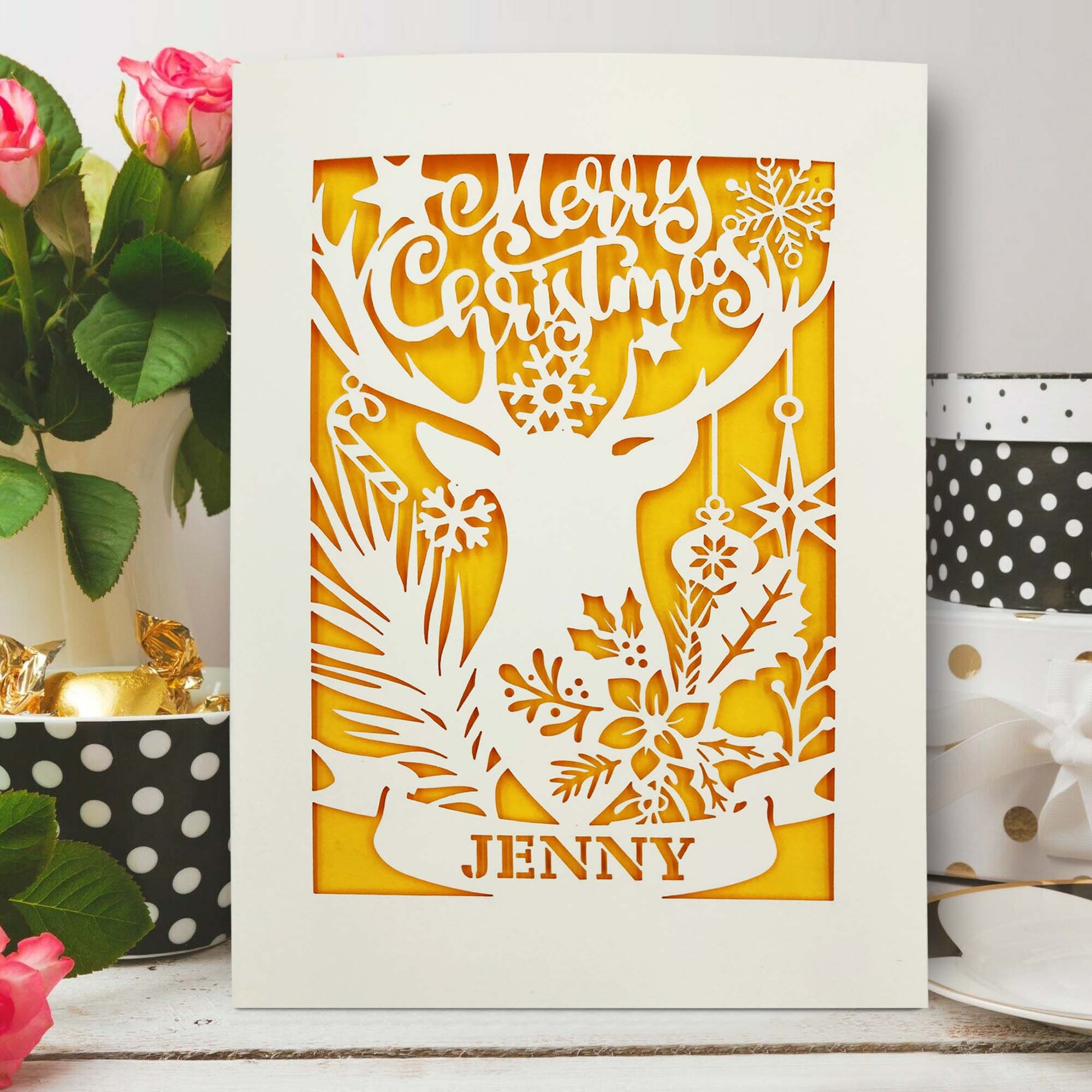 Personalized Christmas Card We Wish You A Merry Christmas Wooden Greeting Cards Laser Cut Wood Snowflake Family Gift Engraved Names Rustic Hanging Tree Ornament Reindeer Xmas Holiday Decor Custom Text
