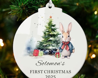 Personalised Baby's First Christmas Baubles 1st Christmas Rabbit Decoration, Christmas Tree Decorations Acrylic Hanging Ornaments