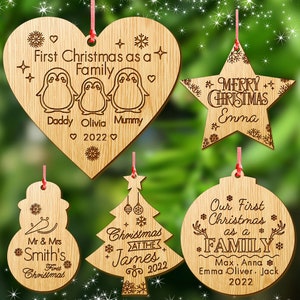 Personalised Christmas Ornaments Xmas Tree Bauble Wooden Xmas Family Tree Ornament/Decoration Engraved Xmas Gift For Family For Couple image 2