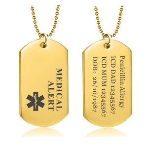 Personalised Medical Alert Necklace Custom SOS Alarm Metal Tag for Men Women Engraved Medical Allergy Pendant Customized Medical ID Jewelry