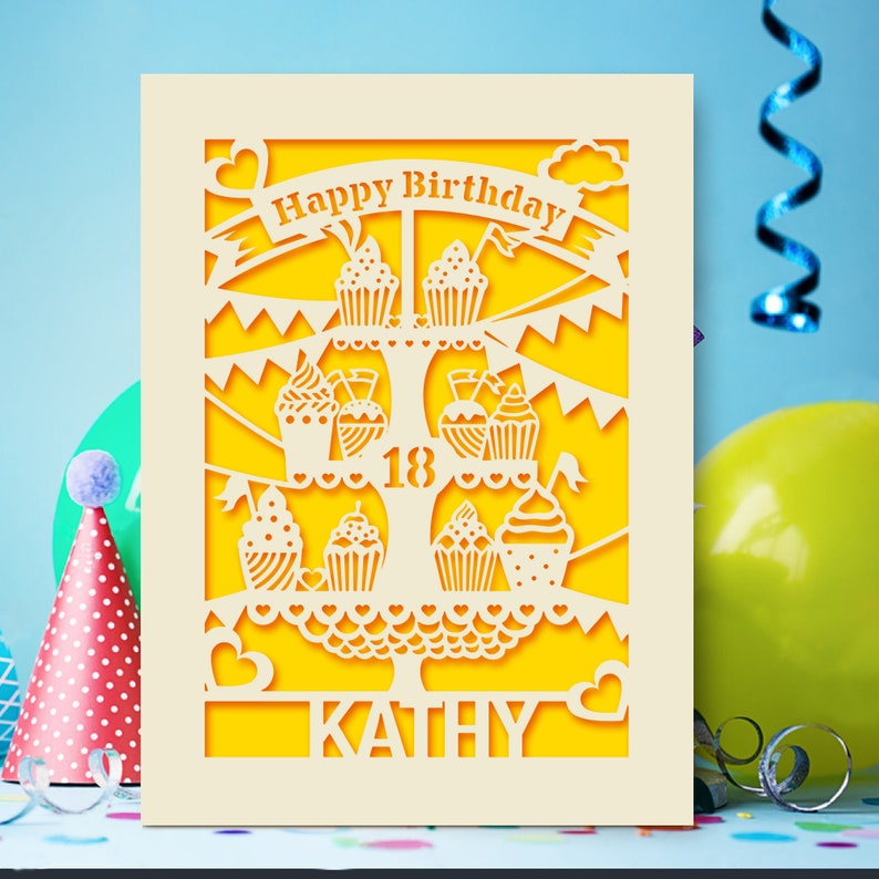 Personalised Birthday Card Laser Paper Cut Greeting Cards Happy Birthday Age Card Any Name Any Age 1st 16th 21st 30th 50th 70th 80th Gold