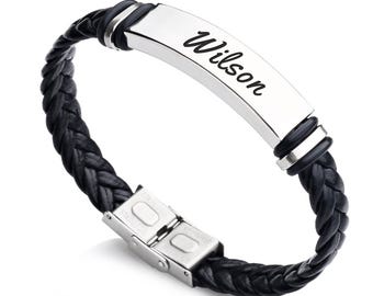 Personalised Mens Bracelets Leather Bracelet Gifts for Boyfriend Men Bracelet Gift for Valentines Day Birthday Anniversary Wedding Christmas