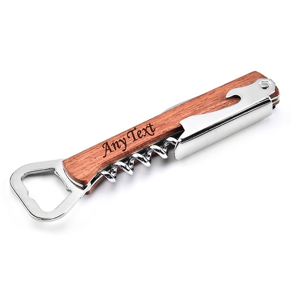 Personalised Multifunctional Corkscrew Engraved Wine Opener with Wood Handle Bottle Opener Friend Fathers Day Birthday Gift Best Man Present