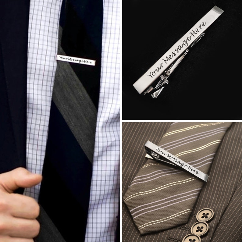 Personalised Tie Clip Pin Engraved Any Text Wedding Gift for Best Man, Groomsman, Usher, Birthday Gift, with Gift Box image 5