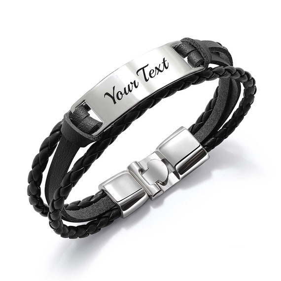 Explorer Personalised Black Leather Bracelet For Men | ShopStreet.ie