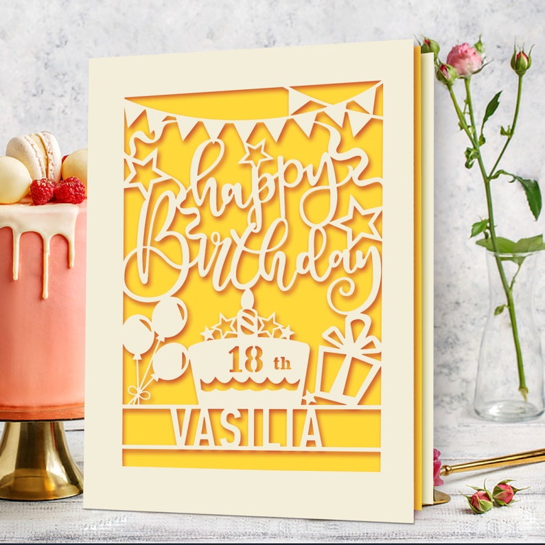 Personalised Birthday Card Laser Paper Cut Greeting Cards Happy Birthday Age Card Any Name Any Age 1st 16th 21st 30th 50th 70th 80th image 4