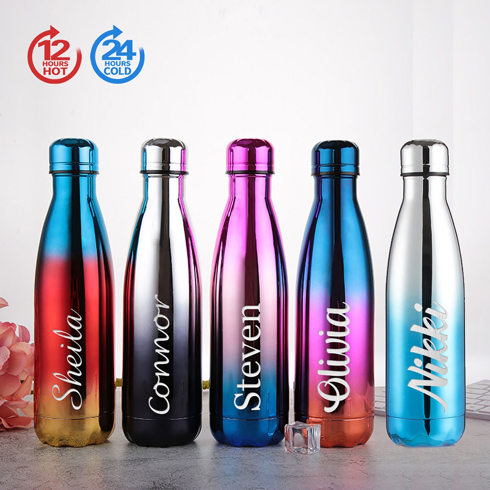 Personalised Engraved Insulated Water Bottle Stainless Steel Double ...