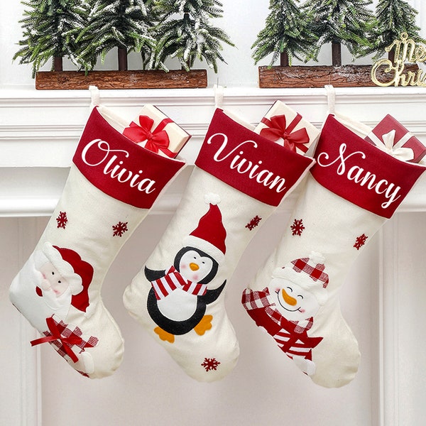 Personalised Christmas Stockings Custom Christmas Decorations Xmas Stockings Hanging Gift Bag Ornaments Candy Pouch Bag for Kids Adults