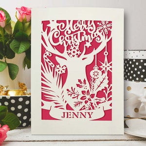 Personalised Merry Christmas Card | Laser Papercut Cards - Greeting Cards for Kids and Adults Christmas Decoration Xmas Cards with Envelopes