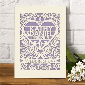 Personalised Wedding Card Laser Cut Wedding Greeting Card, Congratulations Wedding Day for Newlyweds Lilac Purple