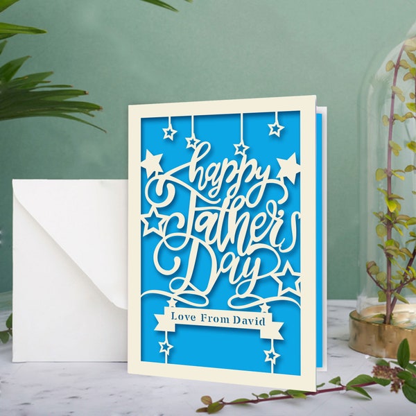 Personalised Fathers Day Card Custom Happy Father's Day Gift Wonderful Idea for Dad Engraved Greeting Cards with Any Name for Daddy Papa