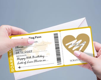Personalised Holiday Scratch Card Reveal Surprise Boarding Pass Scratch Card Reveal Gifts Scratch-Off Stickers Gift Greeting Cards