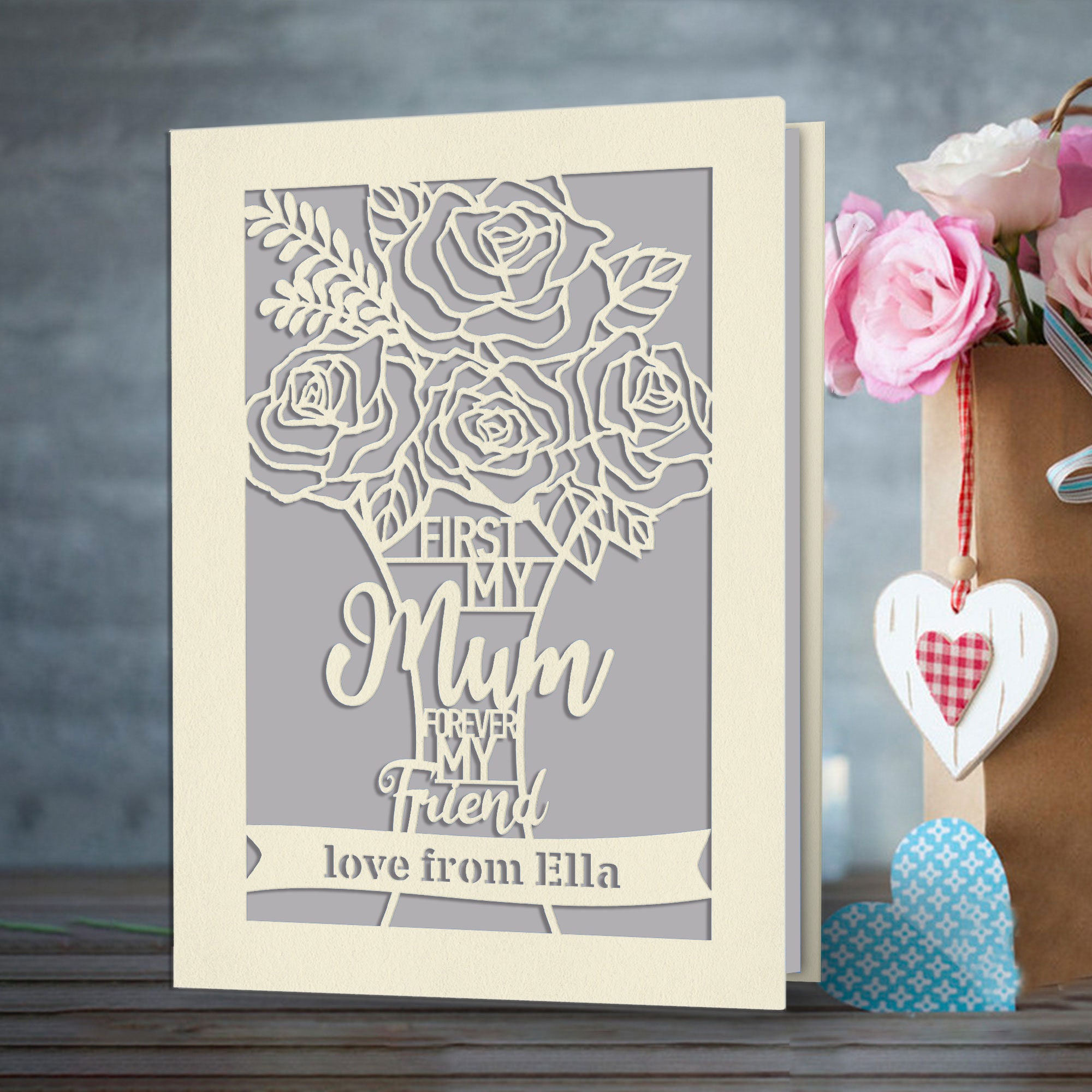 Personalised Mothers Day Card | Laser Papercut With Rose Design ...
