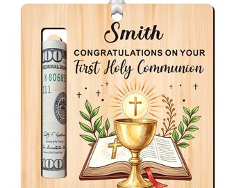 Personalised Holy Communion Money Holder, Wooden Money Holder Christian Gifts, First Holy Communion Gifts for Boys Girls Daughter