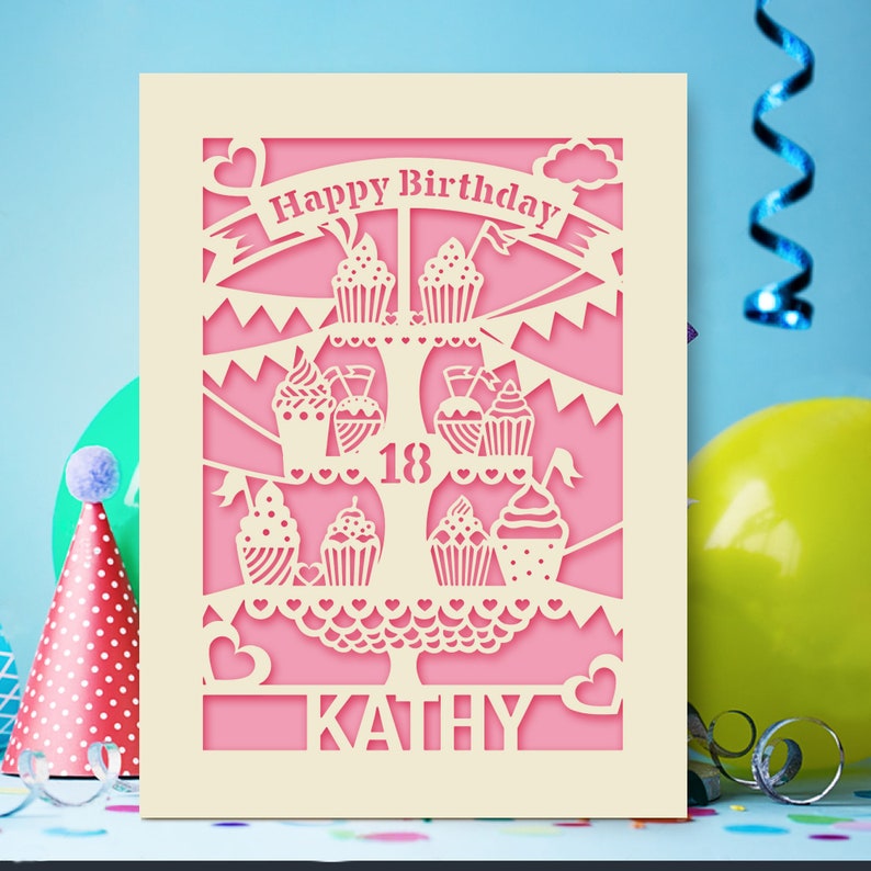 Personalised Birthday Card Laser Paper Cut Greeting Cards Happy Birthday Age Card Any Name Any Age 1st 16th 21st 30th 50th 70th 80th image 3