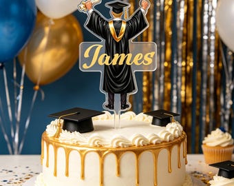 Personalised Graduation Cake Topper, Class of 2026 Acrylic Cake Decorations with Any Name, Custom Hair or Robe Color, Graduation Decorations