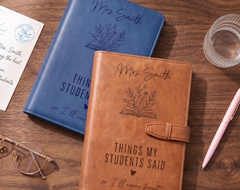 Personalised Thank You Teacher Notebook Gifts, PU Leather A5 Notebook Journal with Any Name, Teacher Appreciation Gifts for Women