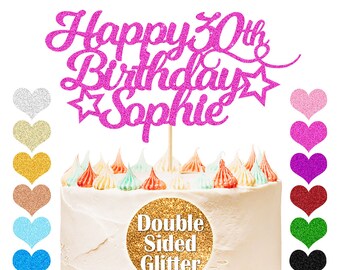 EDSG Personalised Happy Birthday Cake Topper Custom Party Decoration With Any Name Any Age Multicolour Glitter Cake Topper 13th 16th 18th 21st 30th...