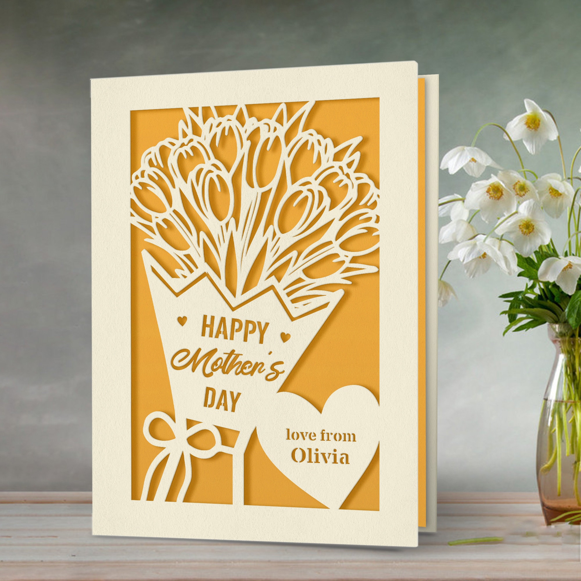 Personalised Happy Mothers Day Card | Laser Papercut With Flower Design ...