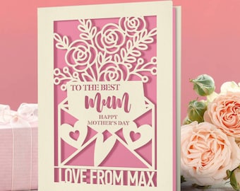 Tarjeta personalizada para el Día de la Madre, cortada a láser con diseño floral, con nombre personalizado y sobres, regalo personalizado.