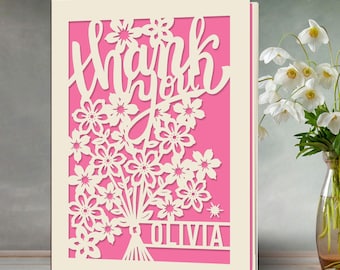 Personalised Thank You Card Laser Cut Flower Design Cards Blank Thank You Notes for Teacher Wedding, Baby Shower, Bridal Shower, Anniversary