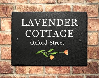Personalised Slate House Signs for Outside, UV Printed House Name Plaques for Outside Door Number Plaques for Wall Welcome House Sign Yard