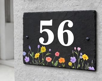Personalised Slate House Sign, UV Printed Door Number Plaque, Rustic Garden Sign