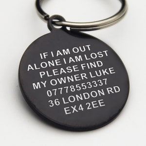 Premium Engraved Personalised Dog Tag, Cat Tag, Pet Tag Puppy Name ID Bone Round Tag Collar Ship from the nearby warehouse in UK or US. Black