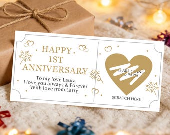 Personalised Anniversary Scratch Card, Custom Reveal Gift, Couple Husband Wife (18.5cmx8.7cm)