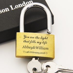 Personalised Padlock Wedding Annivesary Gift Present Love Lock Personalised Engraved Padlock