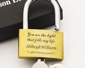 Personalised Padlock Wedding Annivesary Gift Present Love Lock Personalised Engraved Padlock