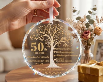 Personalised Happy Anniversary Ornament for Him Her, Wedding Anniversary Custom Gifts for Couple, Tree of Life Happy Anniversary Decor