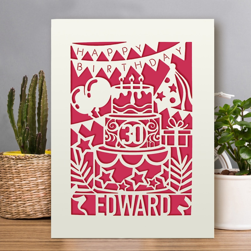 Personalisierte Geburtstagskarte, Laser-Papierschnitt-Grußkarten | Alles Gute zum Geburtstag, Alterskarte | Jeder Name, jedes Alter, 1., 16., 21., 30., 50., 70., 80.