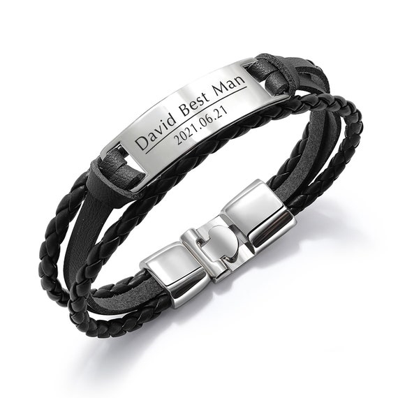 Name Bracelet Man, Date Jewelry, Leather Bracelet, Mens Personalised  Bracelet, Gift for Dad, Adjustable Bracelet Leather Wrap Bracelet Screw -  Etsy