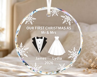 Personalised First Christmas as Mr & Mrs 2026 Bauble Ornaments, Christmas Baubles Tree Decorations, First Christmas Married Ornament