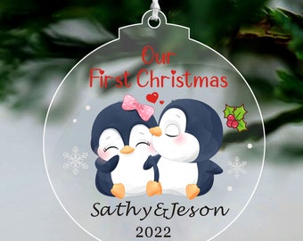 Personalised Christmas Baubles First Christmas as Mr & Mrs Christmas Tree Decoration Acrylic Ornaments Xmas Custom Santa Gift for New Couple
